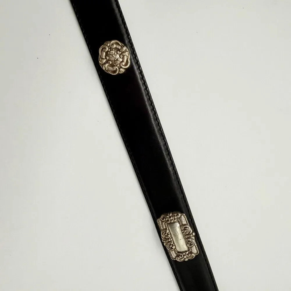 Vintage FOSSIL Black Leather Belt 31-35